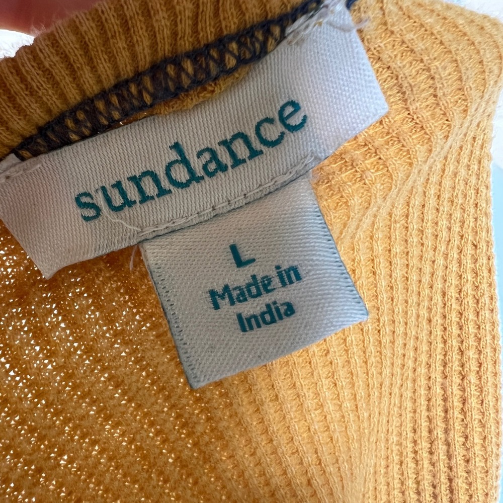 Sundance Thermal Henley Embroidered Reindeer Size L 100% Cotton Goldenrod Yellow - Picture 5 of 6